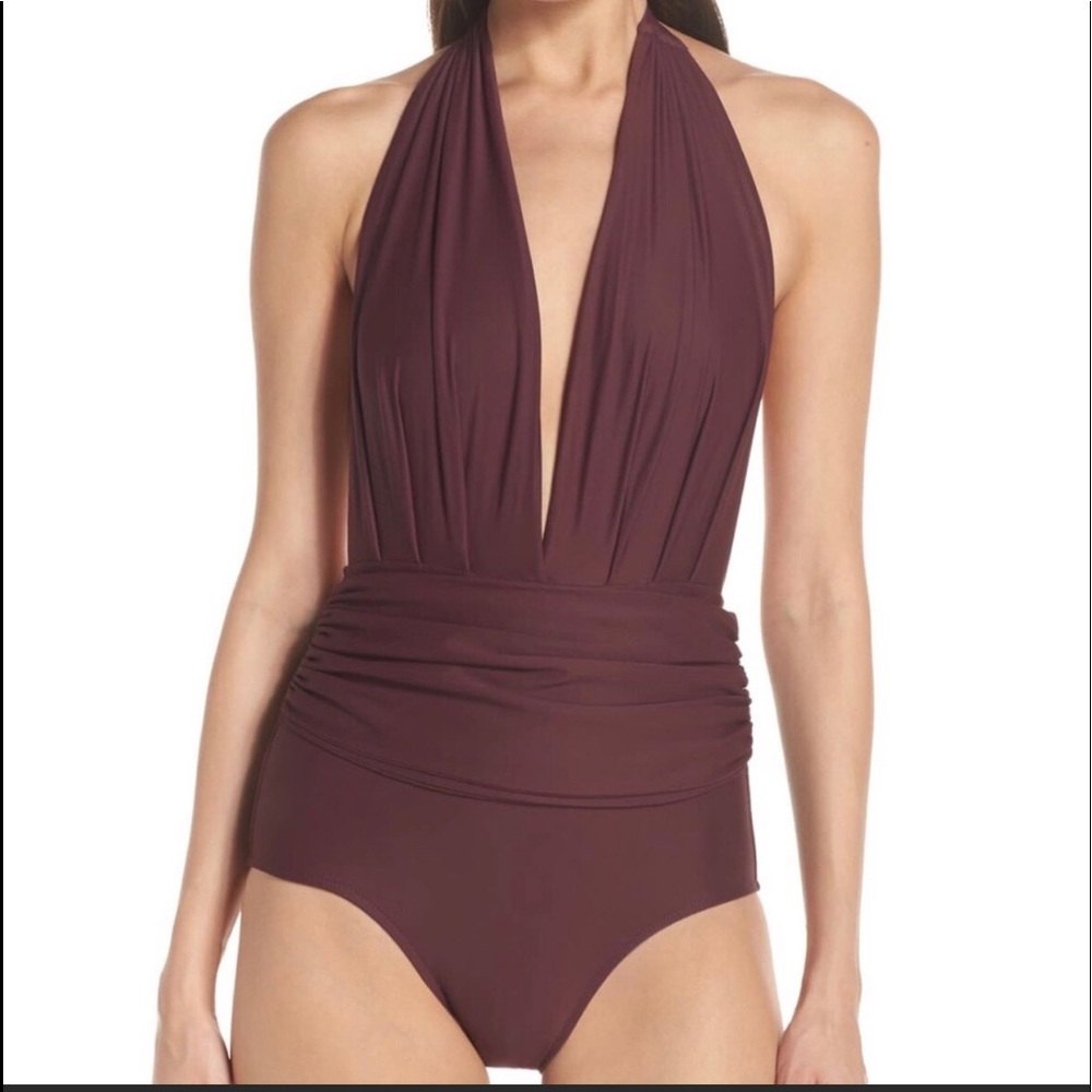 LENNY NIEMEYER Maroon Plunge One-Piece Swimsuit